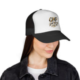 Trucker Cap - "God Money Power" Gold Script Mesh Hat