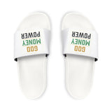 Slide Sandals — "God Money Power" Printed Removable‑Strap Pool Slides for Men