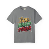 God Money Power T-Shirt — Bold Comic Typography Tee
