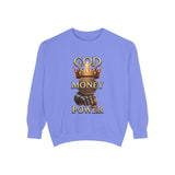 Sweatshirt — 'God Money Power' Crown & Fist Graphic Crewneck