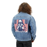 Denim Jacket — Patriotic Bandana Graphic "Good Money Power" Back Patch