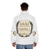Puffer Jacket — 'God Money Power' Gold Emblem Men's Winter Coat