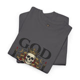 Graphic Tee — "God Money Power" Skull Design