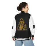 Letterman Jacket — 'God Money Power' Retro Religious Graphic