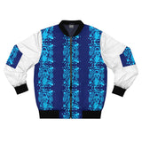 Blue Gothic Skull Pattern Bomber Jacket