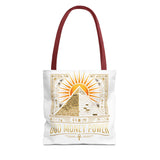 Egyptian Pyramid Tote Bag — "God Money Power" Sun & Ankh Graphic