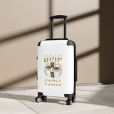 Money Power Suitcase – White Carry-On Luggage with GMP Cash Design