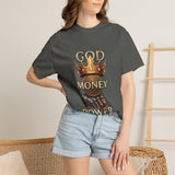 God Money Power T-Shirt — Crown, Coin & Fist Graphic Tee