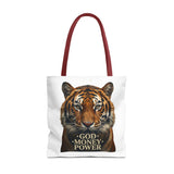 Tiger 'God Money Power' Tote Bag — Bold Wildlife Statement Bag
