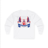 Long Sleeve Tee — "God Money Power" Patriotic Jesus Graphic