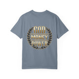 God Money Power T-Shirt — Bold Gold Laurel Graphic Tee