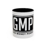 GMP 'God Money Power' Accent Coffee Mug – Bold Black Logo 11/15oz