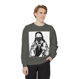 Graphic Sweatshirt — 'God Money Power' Religious Icon Masked Portrait