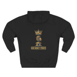 God Money Power Hoodie — Crown & Coin Vertical Graphic Fleece Hoodie