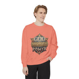 God Money Power Sweatshirt - Vintage Crest Graphic Crewneck