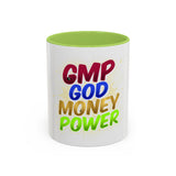 GMP God Money Power Accent Coffee Mug — Colorful Motivational Tea Cup (11/15 oz)