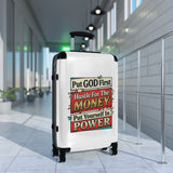 Carry-On Suitcase - “Put GOD First, Hustle For The MONEY, Put Yourself In POWER” Inspirational Travel Luggage