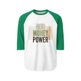God Money Power Raglan Shirt - Inspirational Faith & Prosperity 3/4 Sleeve