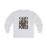 God Money Power- Skull Ultra Cotton Long Sleeve Tee