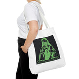 Graphic Tote Bag — Neon Green 'God Money Power' Icon Design