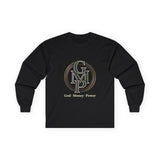 Long Sleeve Tee — Gold Monogram GMP Logo “God, Money, Power”