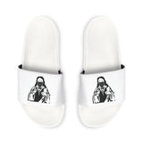 Men's Slide Sandals — Removable Strap White Slides with Graphic Icon