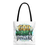 Tote Bag — "God Money Power" Graphic Religious Motivational Tote