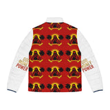 Puffer Jacket - 'God Money Power' Red Tropical Graphic