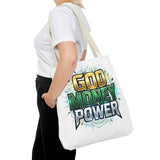 Tote Bag — "God Money Power" Graphic Religious Motivational Tote