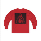 Long Sleeve Tee — Red Samurai Graphic Prayer Pose