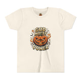 Youth Tee — "God Money Power" Halloween Pumpkin Graphic