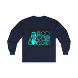 God Money Power Long Sleeve Tee — Retro Neon Graphic Faith & Hustle Shirt