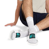 Men's Removable-Strap Sandals — White Slide Sandals with Teal Skull Graphic