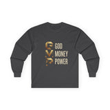 GMP Long Sleeve Tee — God Money Power Gold Graphic