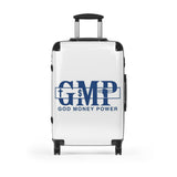 Carry-On Suitcase — "GMP: God Money Power" Blue Logo Travel Luggage