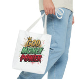 God Money Power Tote Bag — Bold Graphic Faith & Prosperity Statement Tote