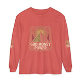 Long Sleeve T-Shirt — 'God Money Power' Pyramid Graphic