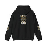 Money Power Hoodie — Gold Coin Stack Graphic Hooded Sweatshirt