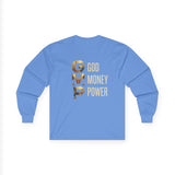 GMP Long Sleeve Tee — God Money Power Gold Graphic
