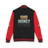 Letterman Jacket - "GOD MONEY POWER" Graphic Varsity Jacket with Chest Logo