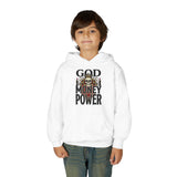 Youth Hoodie "God Money Power" Skull Graphic