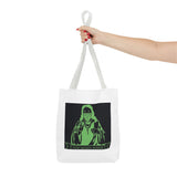 Graphic Tote Bag — Neon Green 'God Money Power' Icon Design