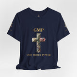 God Money Power Cross Tee — Christian Faith Graphic T‑Shirt