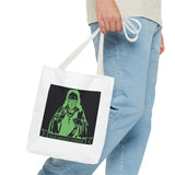 Graphic Tote Bag — Neon Green 'God Money Power' Icon Design