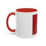 Coffee Mug — Red 'God Money Power' Saint Illustration Accent Mug (11/15 oz)