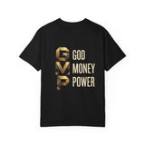 T-Shirt — GVMP Gold Graphic: "God Money Power" Statement Tee