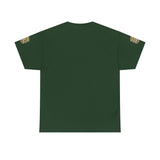 Graphic Tee — "God Money Power" Gold Crest T-Shirt