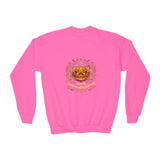 Youth Crewneck Sweatshirt — Vintage Halloween Pumpkin "GOD MONEY POWER"