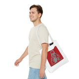 Saint Icon Red Graphic Tote Bag — 'Good Money Power' Illustration
