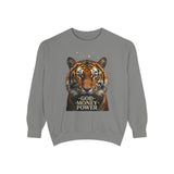 Tiger Portrait Sweatshirt – "God Money Power" Vintage Graphic
